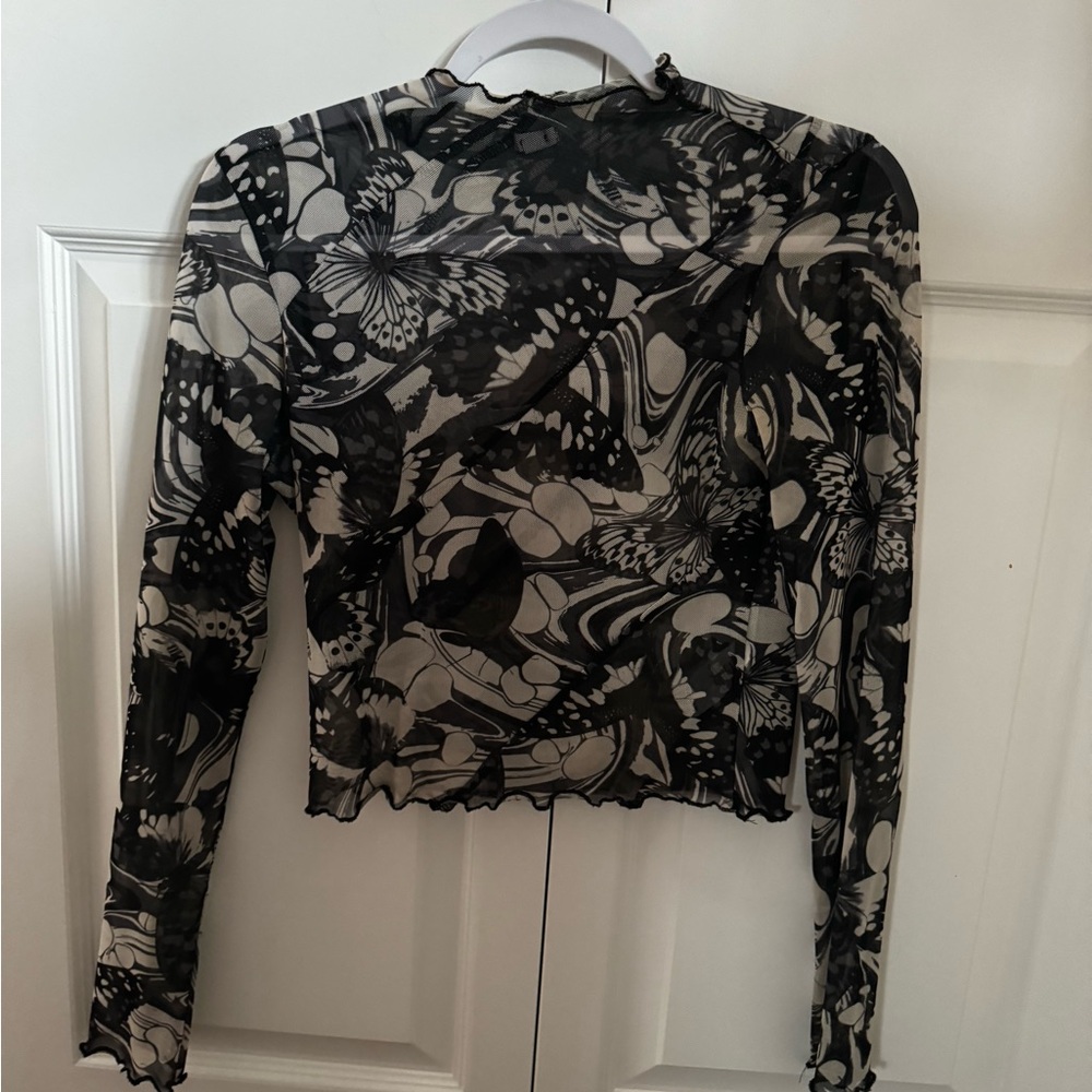 Garage Black and White Butterfly Print Top